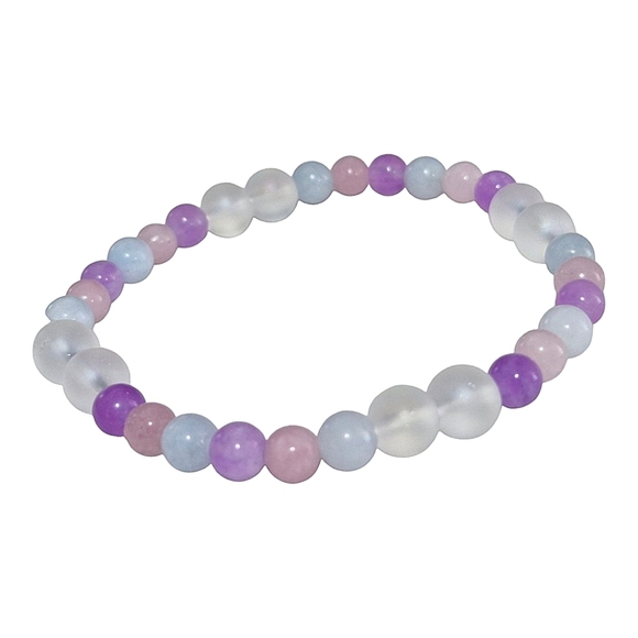 Handcrafted Morganite and Aurora Iridescent Glass Bead Stretch Bracelet - Picture 3 of 3